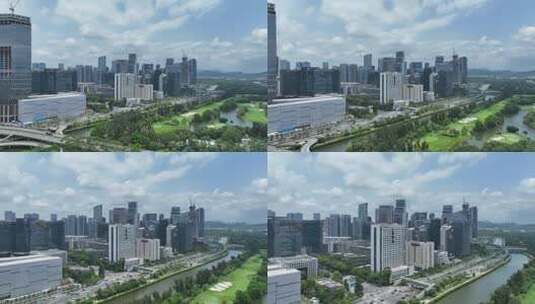 深圳南山区高新园建筑群日落航拍高清在线视频素材下载