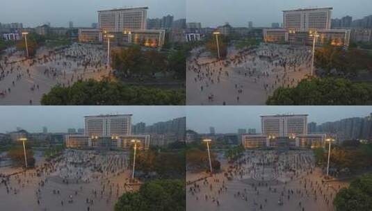 h四川彭州市政广场人群航拍高清在线视频素材下载