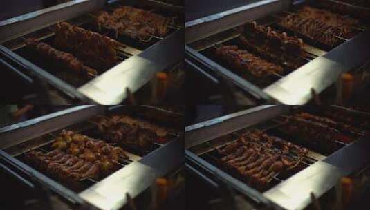 城中村夜市蜜汁烤鸡腿高清在线视频素材下载