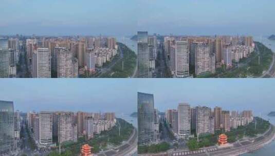 航拍宜昌城市沿江风景高清在线视频素材下载