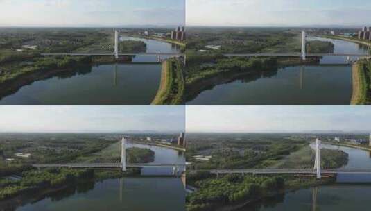 航拍潮白河上的燕潮大桥高清在线视频素材下载