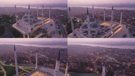 伊斯坦布尔坎利卡清真寺和博斯普鲁斯海峡的无人机视图。欧罗巴最大的清真寺10高清在线视频素材下载
