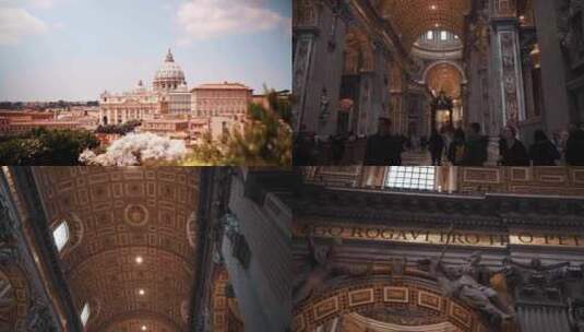 梵蒂冈大教堂纪念碑游客蓝天白云意大利罗马高清在线视频素材下载