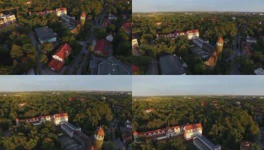 日落时斯韦特洛戈尔斯克水塔的俯视图高清在线视频素材下载