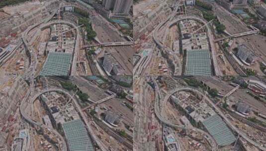 香港将军澳至蓝田隧道吊车及公路施工的旋转无人驾驶飞机高清在线视频素材下载