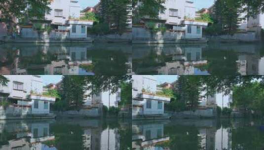 广州海珠区小洲村河道林荫绿树倒影高清在线视频素材下载