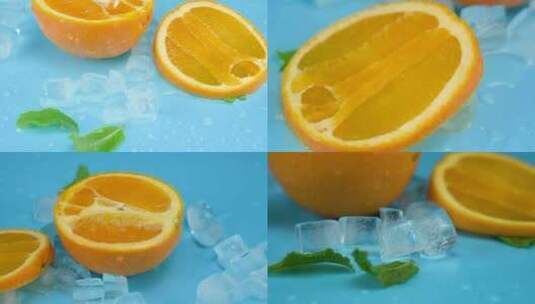4K夏天冰镇橙子应季水果橙汁夏季水果实拍高清在线视频素材下载