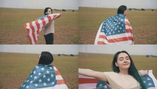 女人挥舞着美国国旗高清在线视频素材下载
