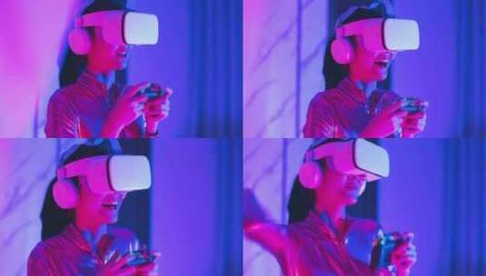 年轻女性正在使用虚拟眼镜高清在线视频素材下载