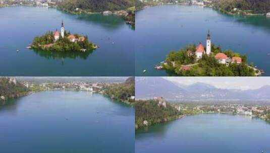 湖中的岛上教堂高清在线视频素材下载
