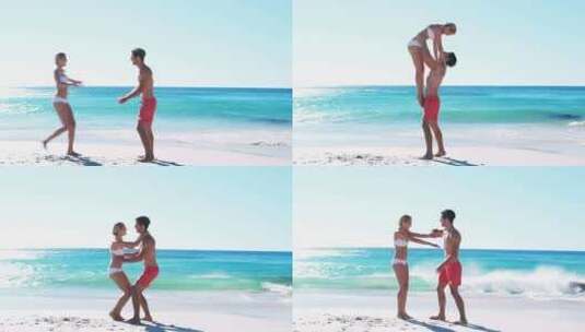 情侣在海滩拥抱高清在线视频素材下载