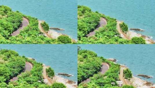 航拍广东惠州乌头山骑行绿道海岸线海景高清在线视频素材下载