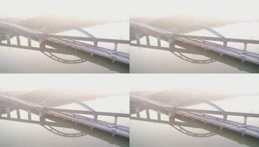 航拍武汉高铁交叉桥早晨车流高清在线视频素材下载