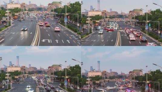 北京晚高峰国贸CBD全景交通车流移动延时高清在线视频素材下载