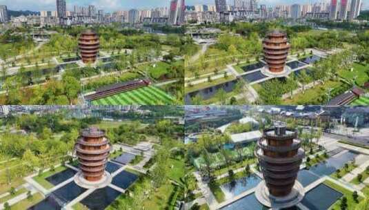 贵阳泉湖公园绿色生态公园特色标志建筑高清在线视频素材下载