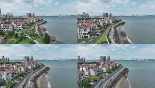 漳州市龙海区招商卡达凯斯航拍海边小区住宅高清在线视频素材下载