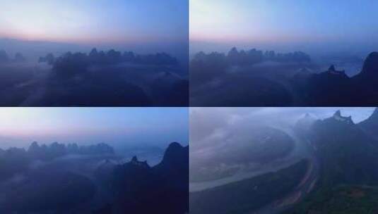晨暮夏的桂林山水航拍全景高清在线视频素材下载