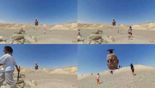 瓜州戈壁汉武大帝雕塑高清在线视频素材下载