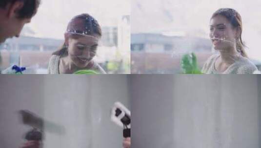 【4K】家政保洁擦玻璃高清在线视频素材下载