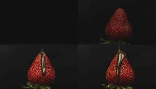 巧克力酱淋在草莓上高清在线视频素材下载