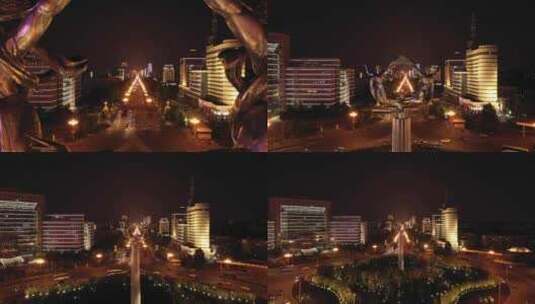 吉林长春卫星广场世界雕塑园航拍高清在线视频素材下载