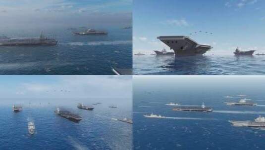 中国海军三航母编队高清在线视频素材下载