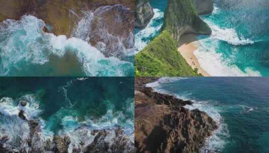 海岸线海浪拍打礁石高清在线视频素材下载