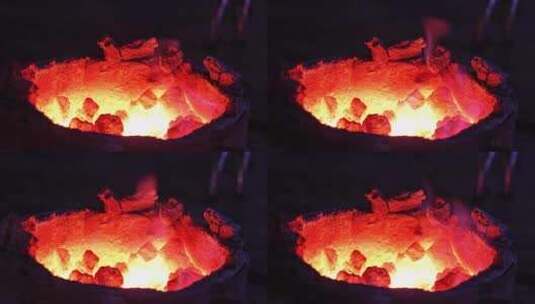 煤炭火炉燃烧特写高清在线视频素材下载