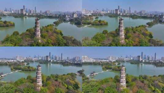航拍广东惠州西湖泗州塔3高清在线视频素材下载