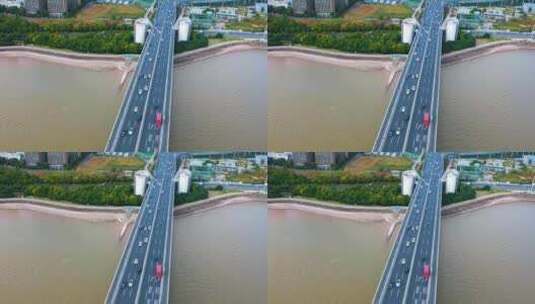 杭州钱塘江九堡大桥车流延时摄影高清在线视频素材下载