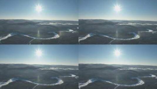 航拍林海雪原日晕高清在线视频素材下载