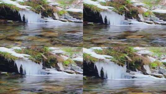 森林小河里冰冻融化的流水 唯美自然高清在线视频素材下载