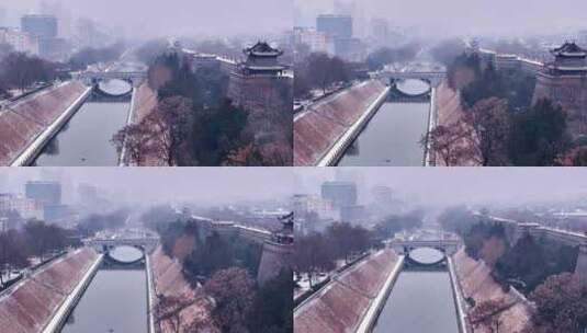 西安城墙角楼雪景高清在线视频素材下载