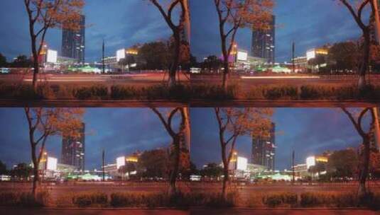 城市广场夜景车流延时摄影高清在线视频素材下载