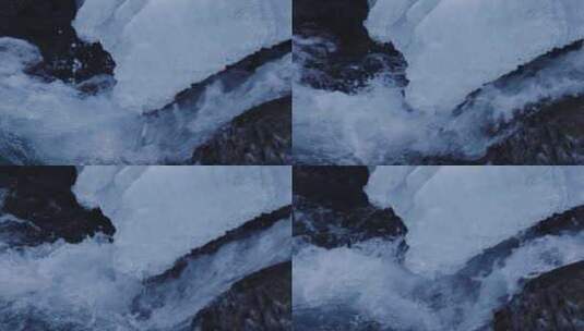 溪流结冰冰雪融化流水高清在线视频素材下载
