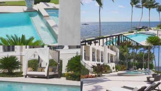 海边度假村酒店游泳池高清在线视频素材下载