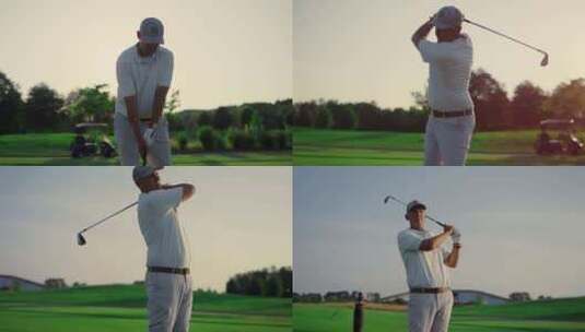 兴奋的高尔夫球手在球场上打高尔夫球高清在线视频素材下载