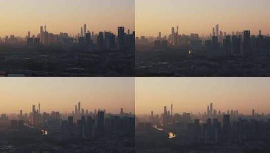 广州琶洲日落金光建筑航拍高清在线视频素材下载