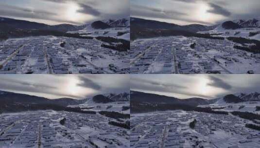 航怕冬季新疆禾木小镇 白雪皑皑 木屋小镇高清在线视频素材下载
