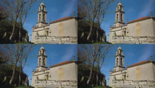 西班牙奥伦塞空荡荡的教堂墙壁的静态侧视图高清在线视频素材下载