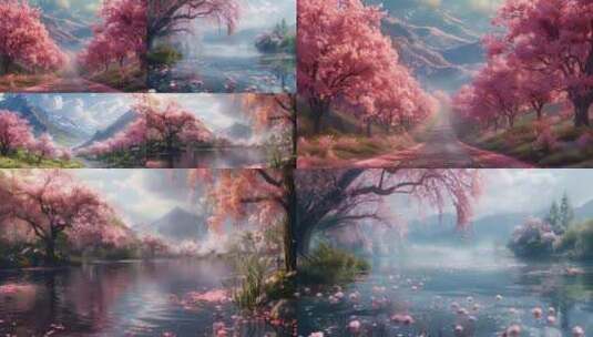 春天樱花盛开中国风意境动画视频高清在线视频素材下载