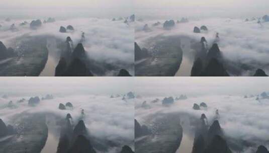 漓江云海山峦起伏云雾缭绕中国风意境高清在线视频素材下载