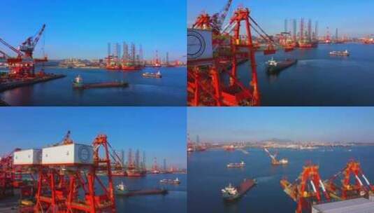 航拍沿海城市港口 造船厂生产基地海上运输高清在线视频素材下载
