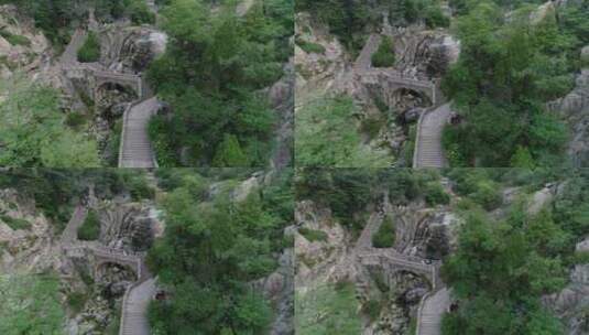 泰山云步桥中天门红门航拍爬泰山登山路高清在线视频素材下载