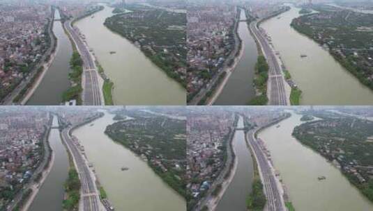 河流水系道路交通航拍高清在线视频素材下载