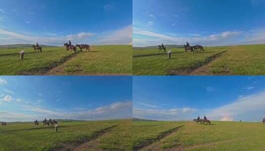 新疆伊犁喀拉峻草原上骑马高清在线视频素材下载