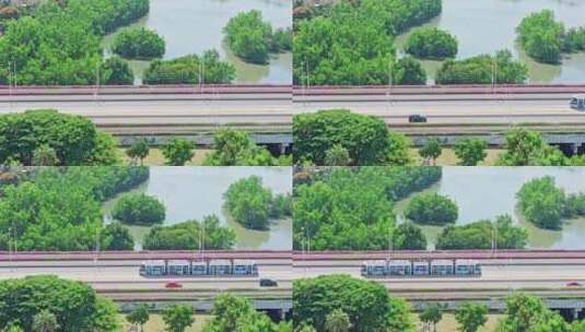 航拍海南省三亚市天涯区金鸡岭街三亚河大桥高清在线视频素材下载