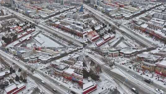 航拍岱庙雪景高清在线视频素材下载