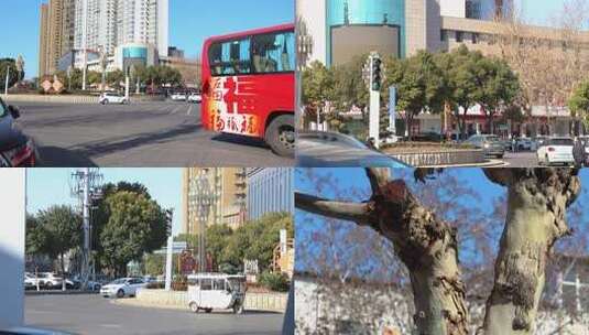 城市街道的交通信号灯及周边街景空境转场高清在线视频素材下载