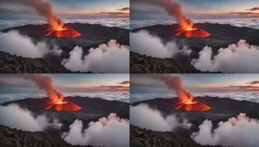 火山喷发云海之上景观高清在线视频素材下载